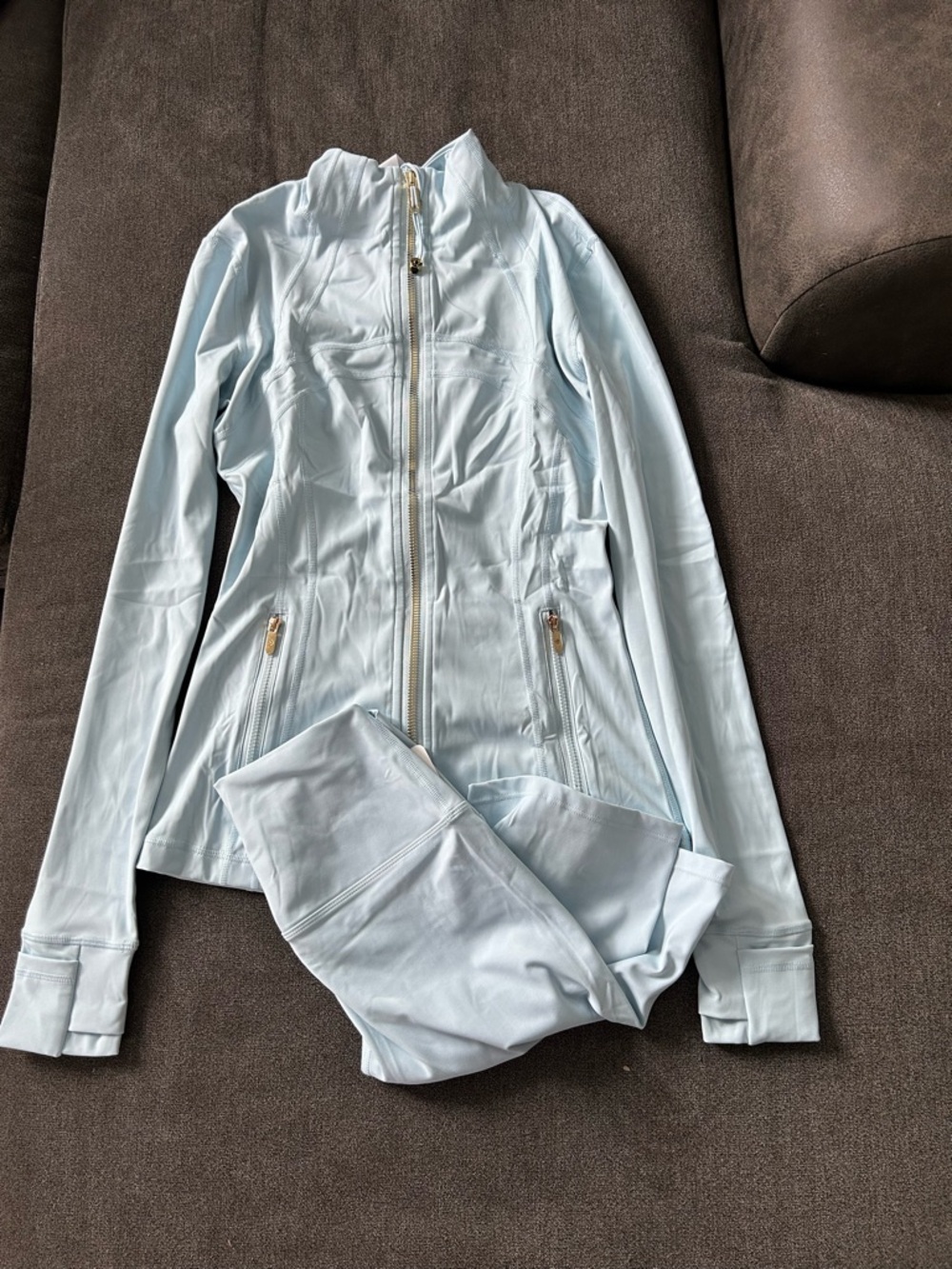 lululemon athletica Ice Blue Zip Hoodie with Gold Hardware